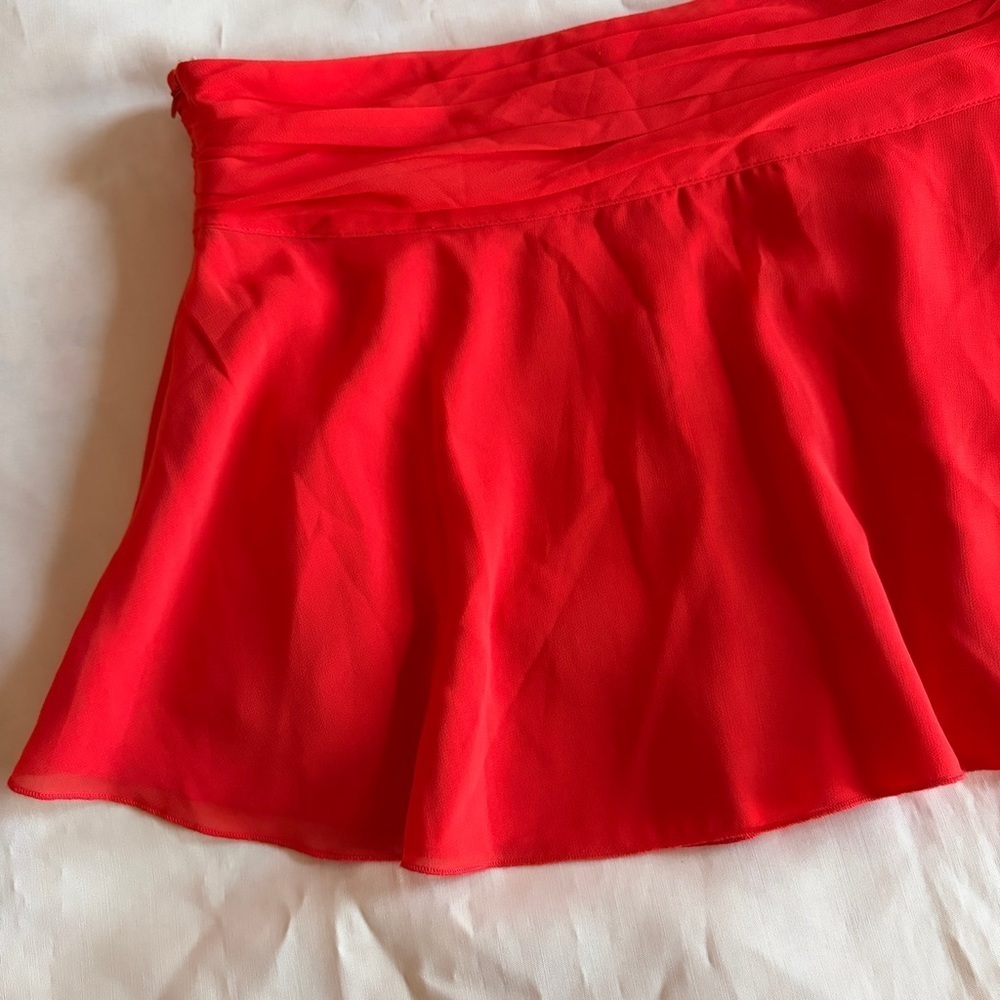GUIZIO- Chiffon Slit Mini Skirt Size Large Poppy Orange Micro Summer Low Waist - Picture 6 of 9
